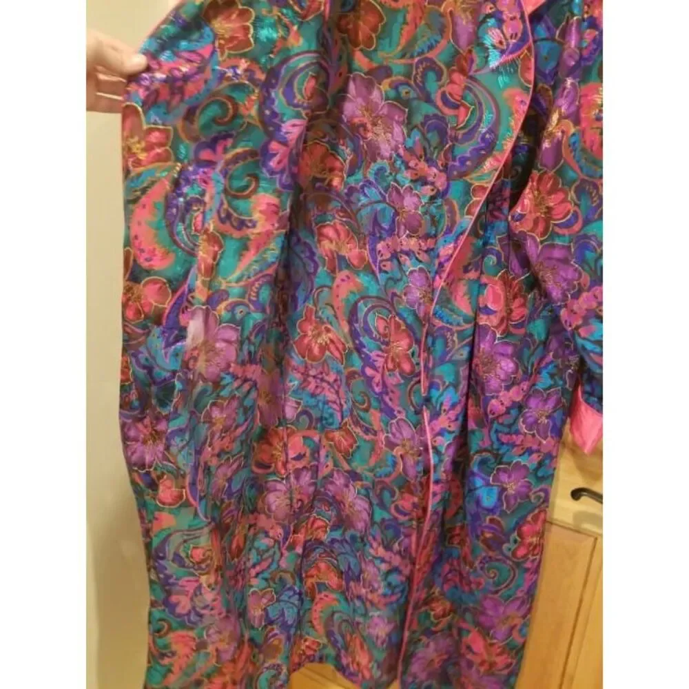 Vintage Victoria Secret Kimono Silk Robe S Purple Floral Pattern‎ Long
